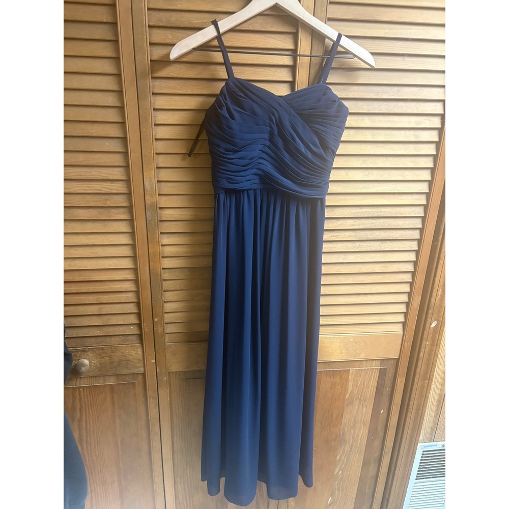 Seahorse by‎ Watters Navy Blue Chiffon Ruched Formal Bridesmaid Dress Floor